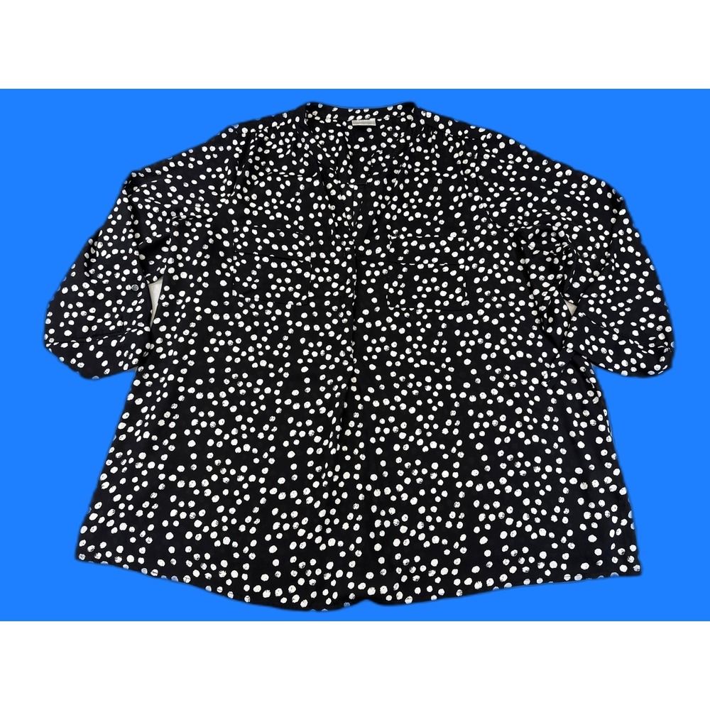 Avenue Polka Dot Blouse Womens 22/24 Black White Polyester Long Sleeve Button